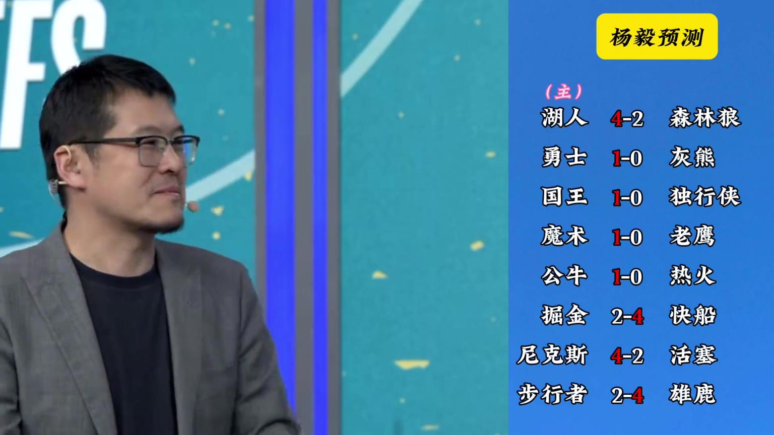明燈來(lái)了！看看楊毅的季后賽預(yù)測(cè)：湖人4-2狼 快船4-2掘金